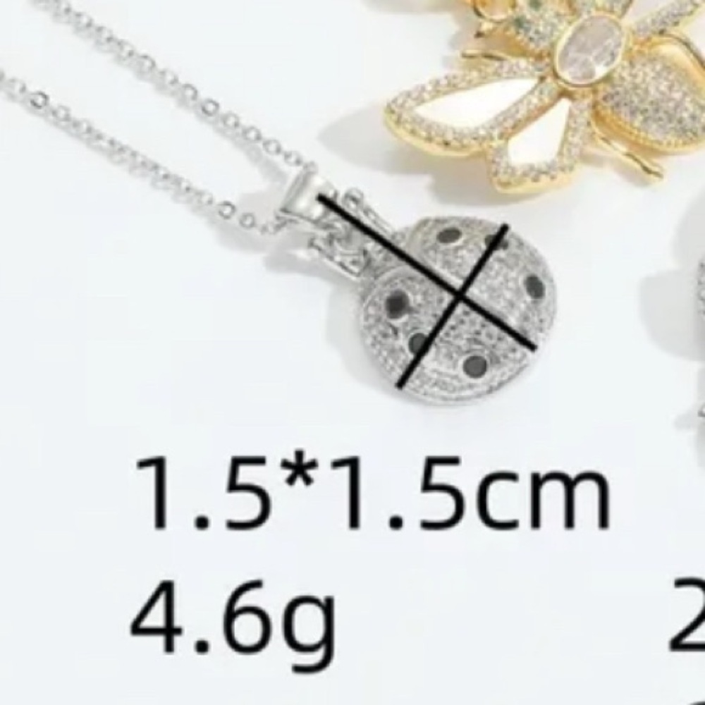 18K White Gold Ladybug Bug Bohemian Pave Diamond Minimalist Necklace No Fade - Picture 5 of 6